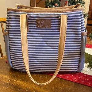 Striped Diaper Bag - Blue and Tan
